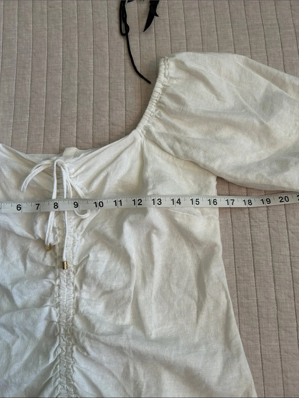 Michael Kors Women white Linen Puff Sleeve cottage western Blouse Top S